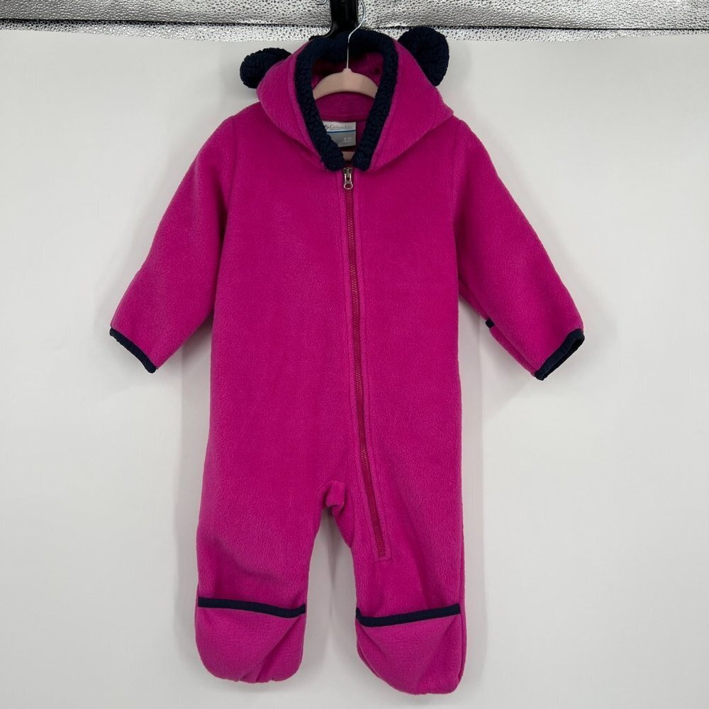 Columbia Polar Fleece Snowsuit bear ears baby girl 6 to 12 months